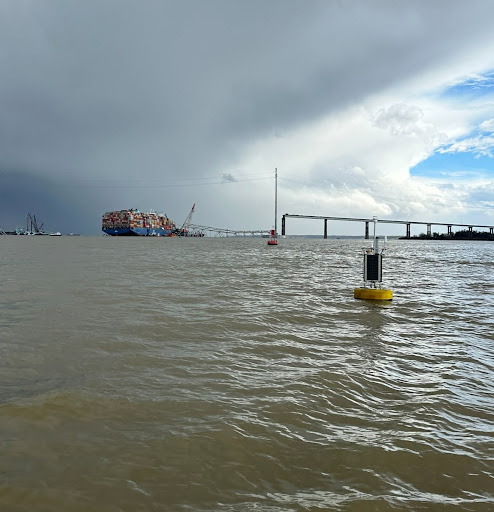 NOAA’s currents real-time buoy, CURBY, deployed near the Francis Scott Key Bridge collapse.