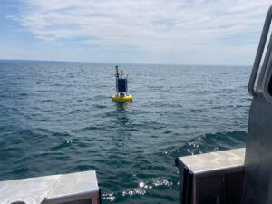 The Dunkirk Buoy located in the eastern basin of Lake Erie viewed from the research vessel after being deployed in early spring.