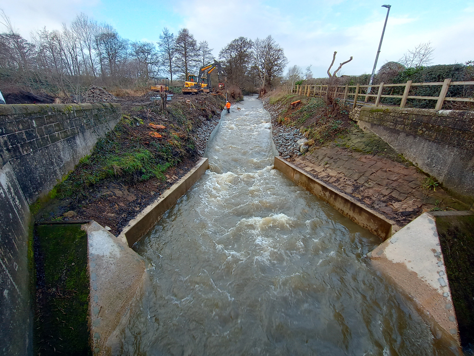 Remedial works underway in a freshwater habitat to shore up the banks.