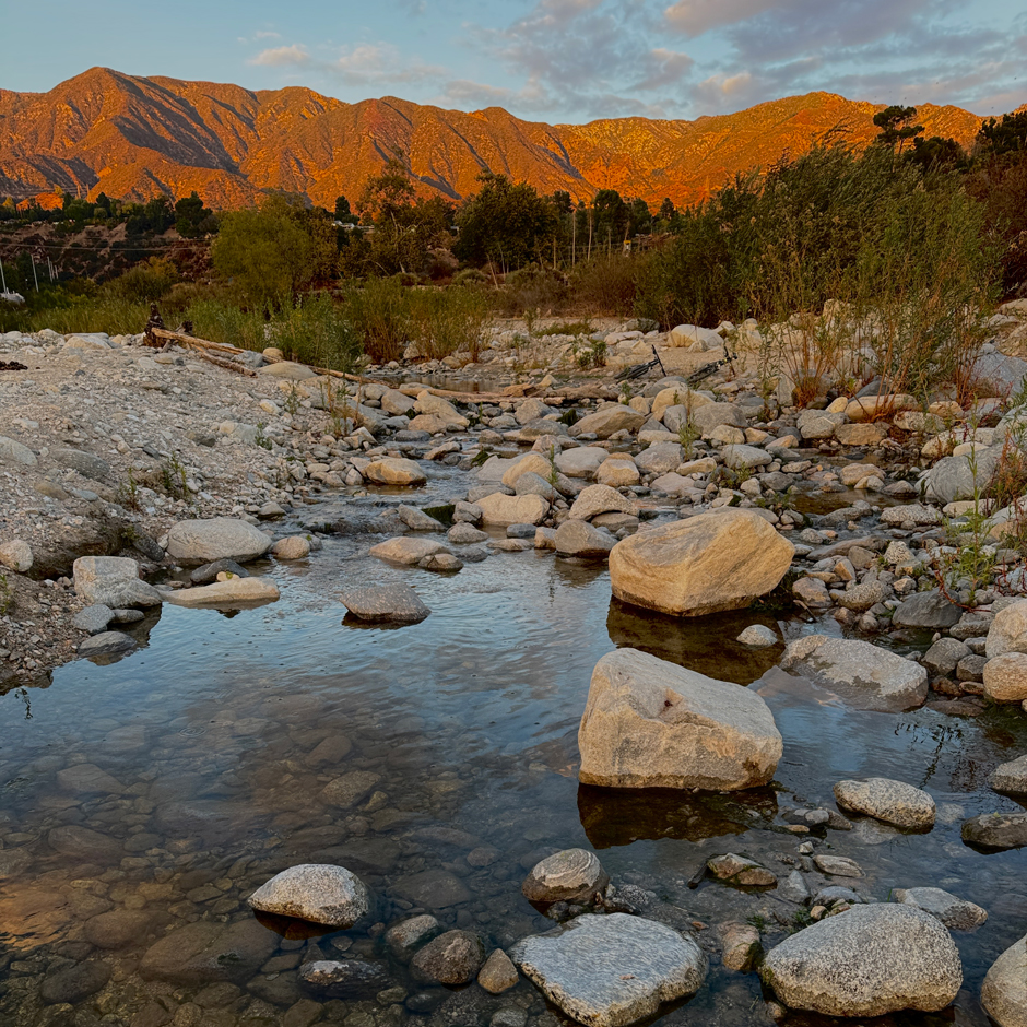 Rocky shallow portion of the Arroyo Seco stream which flow south from the San Garbriel Mountains where the rainbow trout translocation occurred during the wildfires.