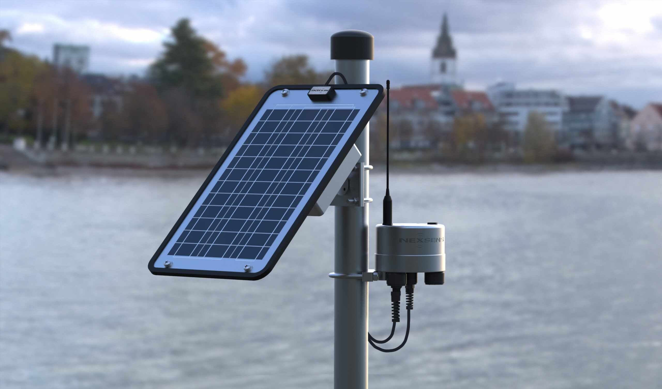 NexSens X3 data logger deployed on a pole-mount system.